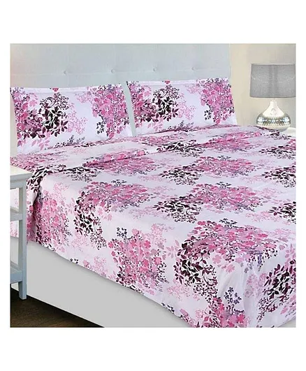Haus & Kinder Cotton Greek Garden Romance Printed Bedsheet With Pillow Covers Pink