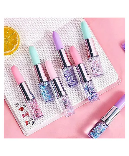 New Pinch Lipstick Shape Gel Pen with Glitter Pack of 6 - Multicolor