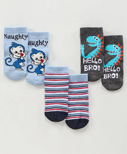 Bonjour Ankle Length Socks - Pack of 3 (Colour & Print May Vary)