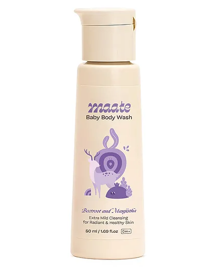 Maate Baby Body Wash Enriched with Beetroot, Nagarmotha, and Manjistha Extracts Soft & Supple Baby Skin with Extra Mild Natural Cleansers Paraben and Sulphate-Free pH Balanced, Soap Free & Tear-Free Natural & Vegan - 50 ml
