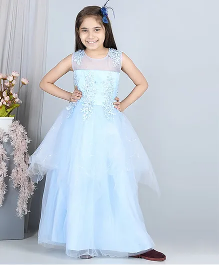 WhiteHenz Clothing Sleeveless Floral Lace Detail Party Dress - Blue