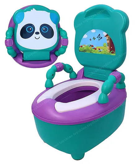 Toyshine Potty Training Seat Toilet Seat for Toddler Boys Girls Kids with Handles, Independent Seat Design Panda - Green