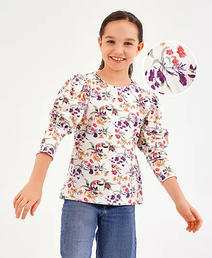 Primo Gino Full Sleeves Tshirt Digital Floral Print - Off White