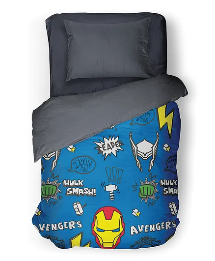 Marvel By Satcap India Single Bed Cotton Comforter Avengers Print - Blue