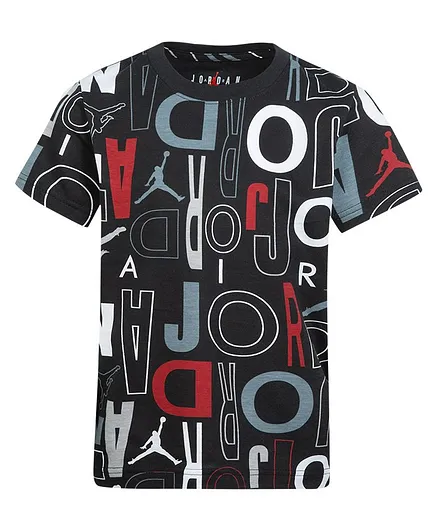 Jordan Half Sleeves Seamless Text Printed Tee - Black