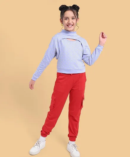 Ollington St. Full Sleeves Winter Wear Sweatshirt Inner Top and 3D Joggers - Purple Red