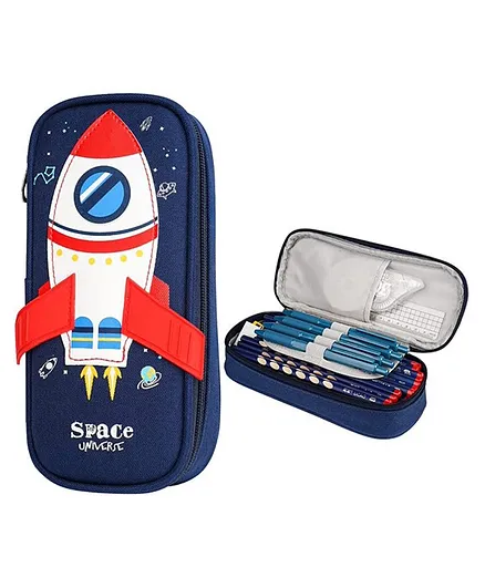 SANISHTH Cute Cartoon Pencil Case for Kids Big Capacity Canvas Kawaii Pencil Pouch with Zipper Waterproof & Durable Compartment Large Storage Pencil Bag - Blue