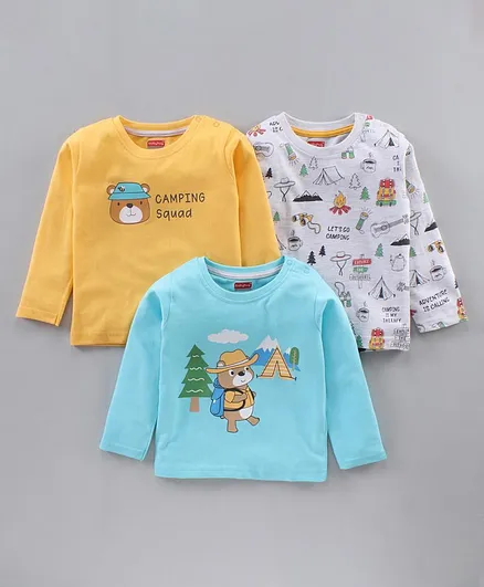 Babyhug Cotton Knit Full Sleeves T-Shirts Multi-Prints Pack of 3 - Multicolour