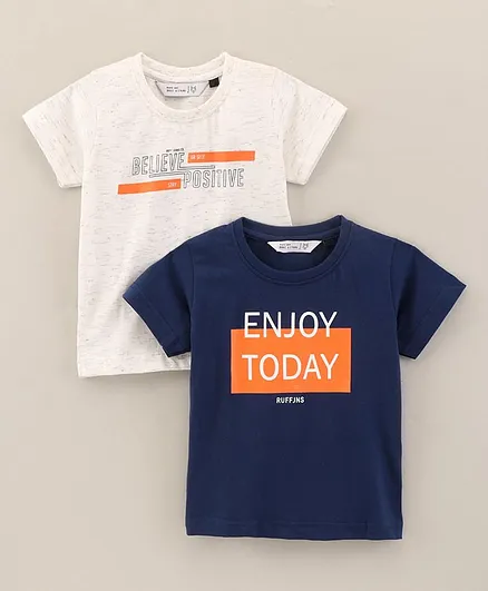 Ruff Half Sleeves Tees Text Print Pack of 2- Blue White