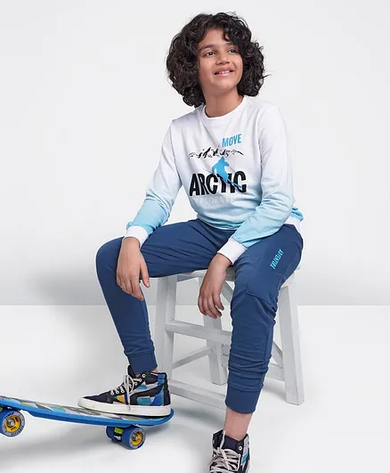 Ollington St. Full Sleeves Winter Wear Sweatshirt & Jogger Set - White Blue