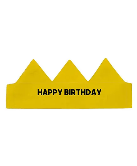 Right Gifting Happy Birthday Satin Fabric Crown With Adjustable Velcro Closure - Yellow