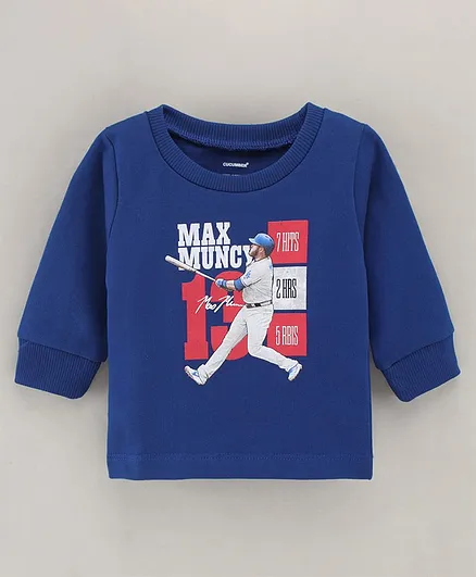 CUCUMBER Cotton Knit Full Sleeves Text Printed Tee - Blue
