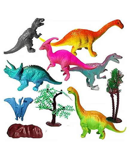 New Pinch Realistic Dinosaur Toy with Tree Pack of 7 - Multicolor