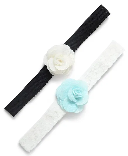 Funkrafts Set Of 2 Rose Applique Headbands - White & Blue