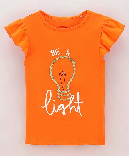 Under Fourteen Only Short Cap Sleeves Be A Light Print Top - Orange