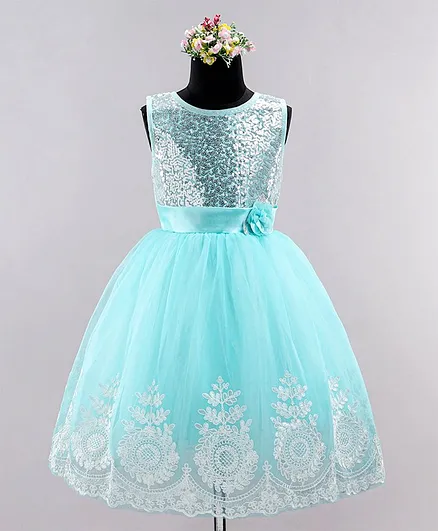 Bluebell Sleeveless Embroidered & Sequins Party Frock - Blue