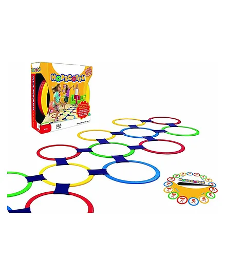 YAMAMA Twister Hopscotch Ring Game 10 Multi-Colored Plastic Rings and 15 Connectors for Indoor or Outdoor Use-Fun Creative Play Set for Kids - (Color May Vary)