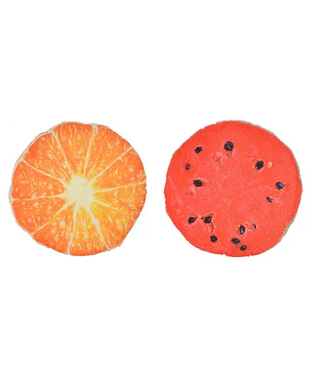 Deals India 3D Creative Plush Squishy Fruit Cushions Orange and Watermelon Set of 2- Multicolour