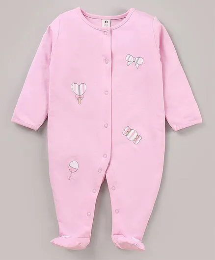 ToffyHouse Full Sleeves Footed Romper Candy Print - Peach