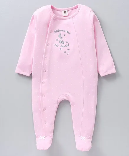 Toffyhouse Cotton Knit Full Sleeves Romper Embroidery - Pink