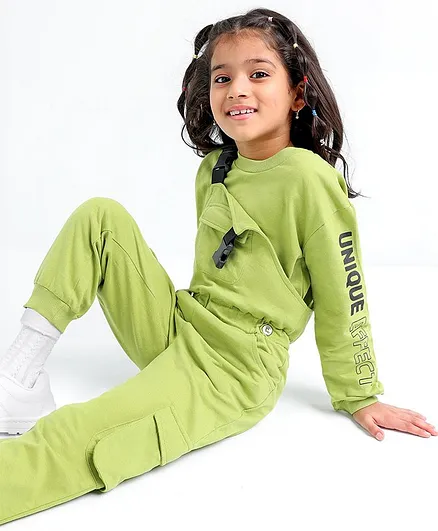 Ollington St. Winter Wear Full Sleeves Sweatshirt and Dungaree Set- Green