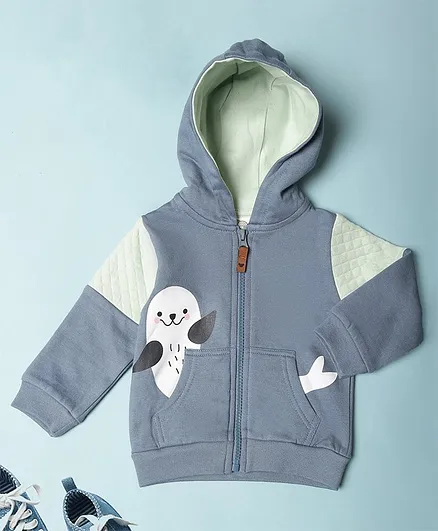 Mi Arcus Full Sleeves Seal Printed Hooded Sweatshirt - Blue