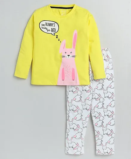 Little Marine Full Sleeves Rabbit Printed Night Suit - Yellow