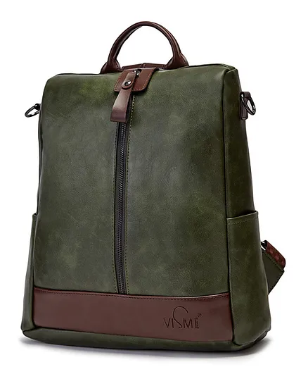 VISMIINTREND Vegan Leather Casual Backpack Purse Green Height 11.8 inches