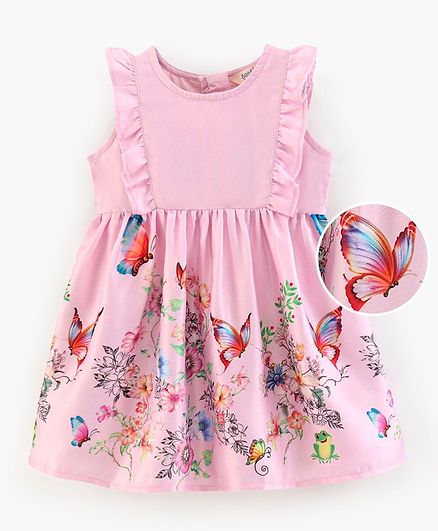 Bonfino 100% Cotton Sleeveless Party Dress Floral Print - Pink