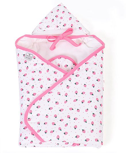 Tinycare Hooded Towel Cherry Print - Pink