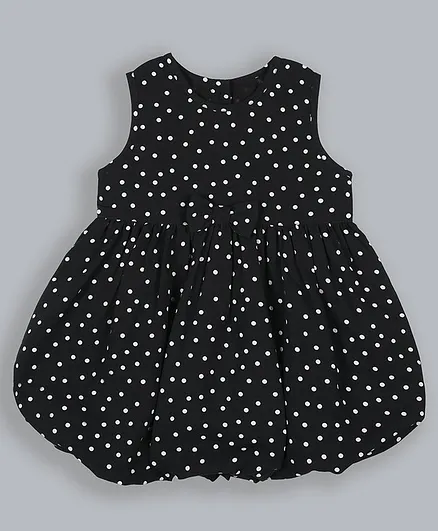 Shoppertree Sleeveless Polka Dots Printed & Pleated Dress - Black