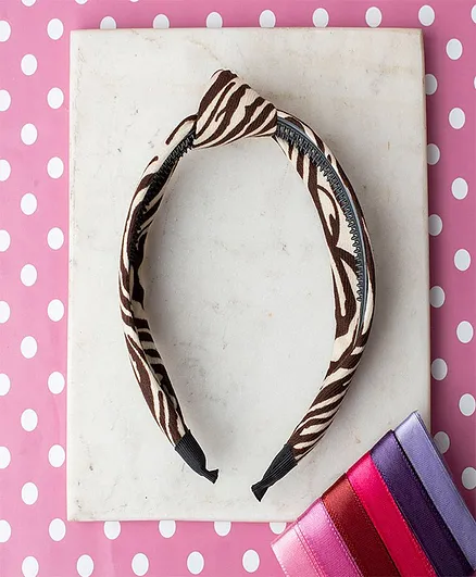 Jewelz Knot Detail Hair Band With Bow Design - Brown & White