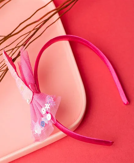 Jewelz Sequin & Star Confetti Embellished Net Bow Hair Band - Pink