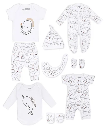 Mush Ultra Soft 100 % Bamboo Unisex Fabric Unisex Gift Set of 9 For New Born Baby Kids Marine Life - Multicolor