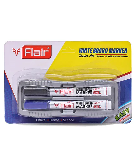 Flair White Board Marker Duster Set Black Blue - 3 Pieces