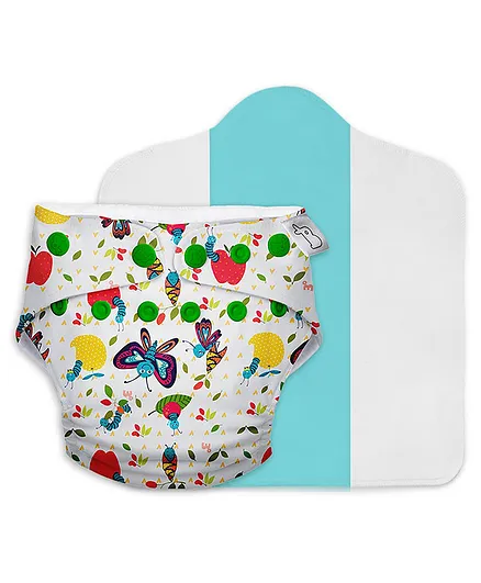SuperBottoms Reusable and Washable Cloth Diapers Free Size UNO Butterfly Print - White