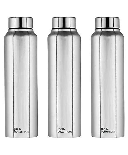 The Better Home Stainless Steel Water Bottle Pack of 3 Silver - 1 Litre Each