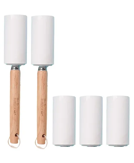 The Better Home 2 Lint Roller For Clothes With Wooden Handle & 3 Replacement Rolls - White Brown