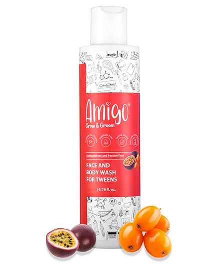 Amigo Natural Cleansing 2 IN 1 face & body wash for tweens with Vitamin C & A Passion Fruit & Sea Buckthorn Extracts - 200 ml
