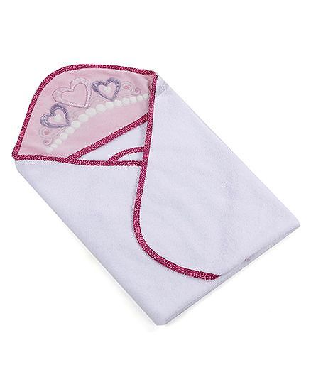Abracadabra Hearts Design Hooded Towel With 2 Face Towels - White