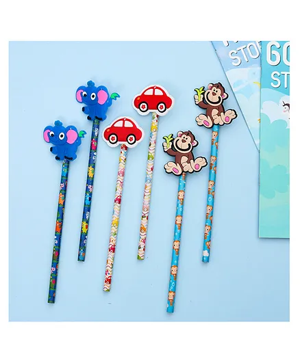 Yellow Bee Pencil with Motifs Pack of 6 - Multicolour