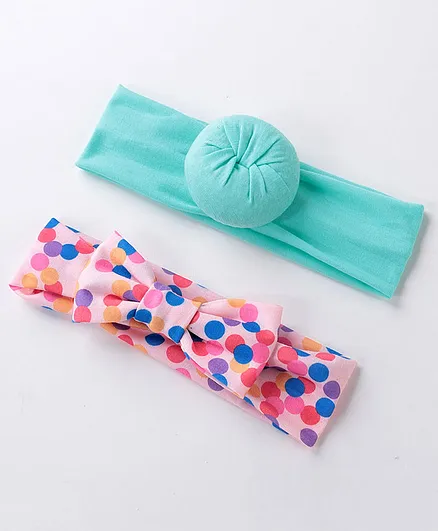 Babyhug Free Size Headbands with Printed Bow & Bun Applique Pack of 2 - Multicolour