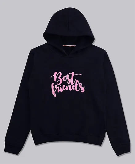 Little Jump Full Sleeves Best Friends Printed Fleece Hoodie - Dark Blue