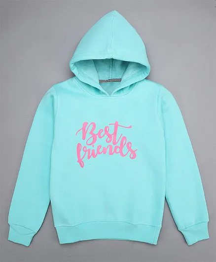 Little Jump Full Sleeves Best Friends Printed Fleece Hoodie - Light Blue