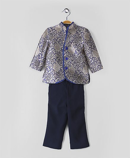 Babyoye Full Sleeves Sherwani With Pants - Blue