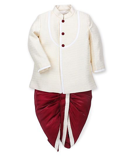 Babyoye Full Sleeves Kurta And Dhoti - Cream Maroon