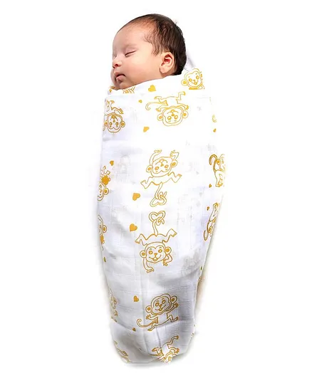 Kaarpas Premium Organic Cotton Muslin Large Swaddle Monkey