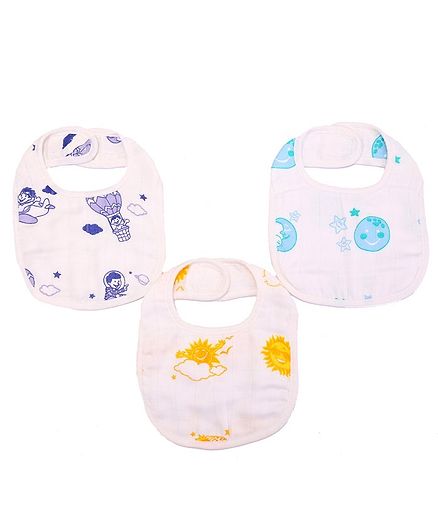 Karpaas Premium Organic Cotton Muslin Small Bib Pack Of 3 Up In The Sky