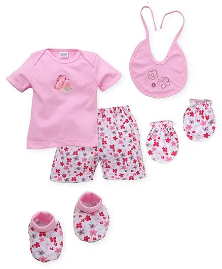 Mee Mee Clothing Gift Set Flower And Butterfly Embroidery Pack Of 8 - Pink