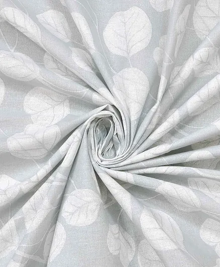 Haus & Kinder Leaves 100% Cotton Bedsheet with 2 Pillow covers - Grey